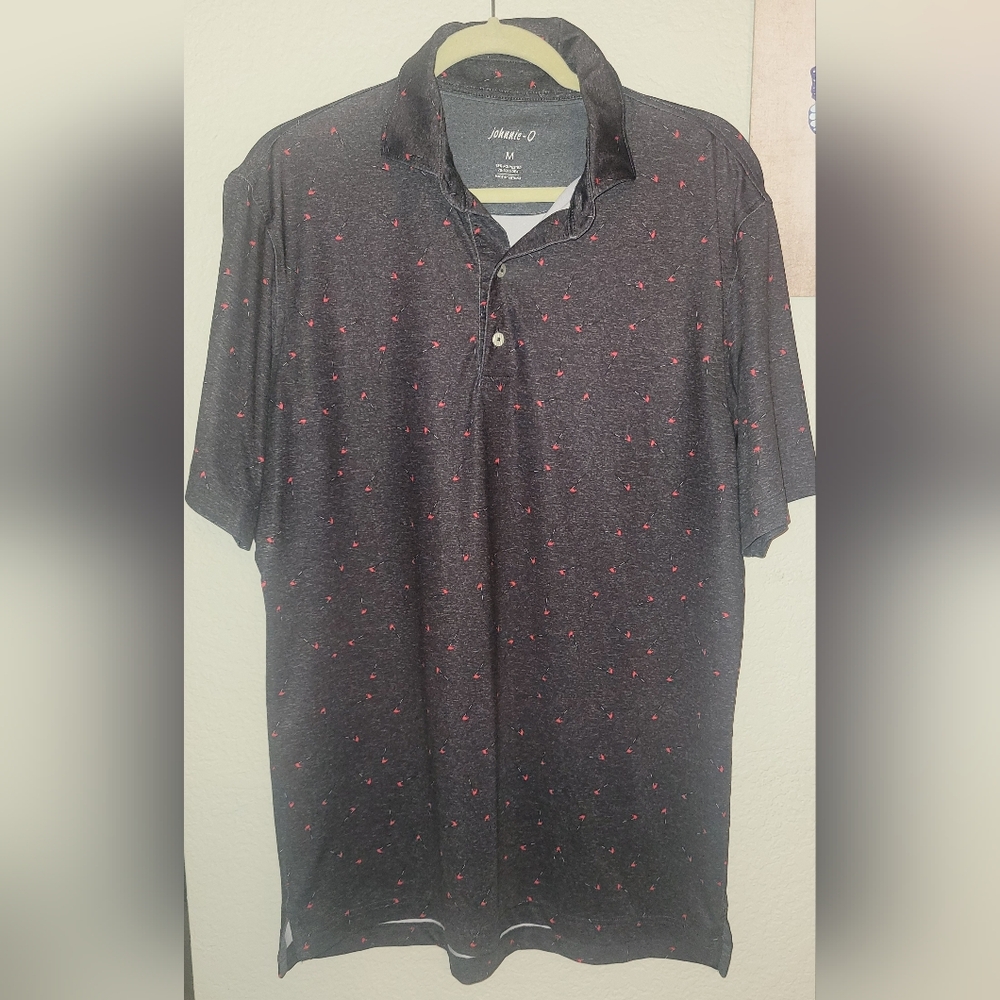 Johnnie-O Golf Flag Print Polo Shirt Sz‎ MED Moisture Wicking Lightweight